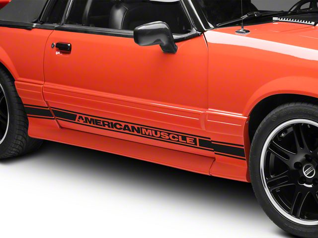 SEC10 Rocker Stripes with AmericanMuscle Logo; Matte Black (79-93 Mustang)