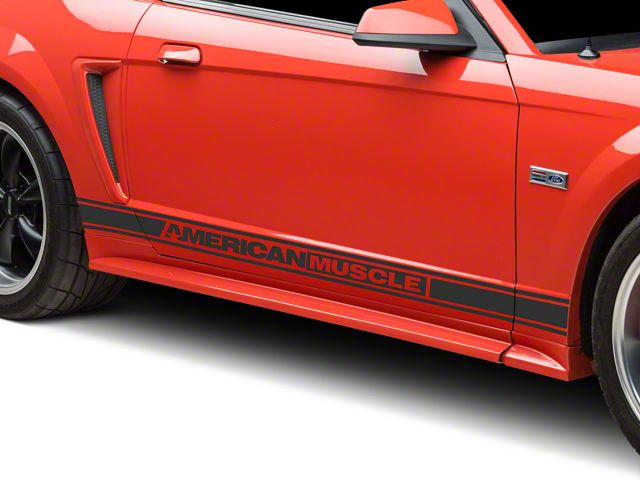 G8 Rocker Stripes SEC10 Mustang Rocker Stripes with AmericanMuscle Logo; Matte Black ...