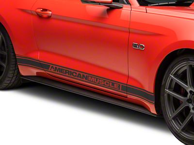 SEC10 Rocker Stripes with AmericanMuscle Logo; Matte Black (15-23 Mustang)