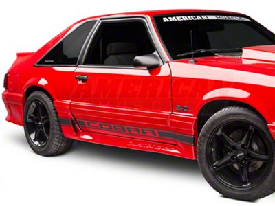 Rocker Stripes with Cobra Lettering; Matte Black (79-93 Mustang)