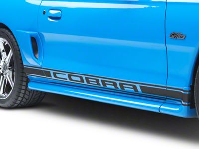 Rocker Stripes with Cobra Lettering; Matte Black (94-04 Mustang)