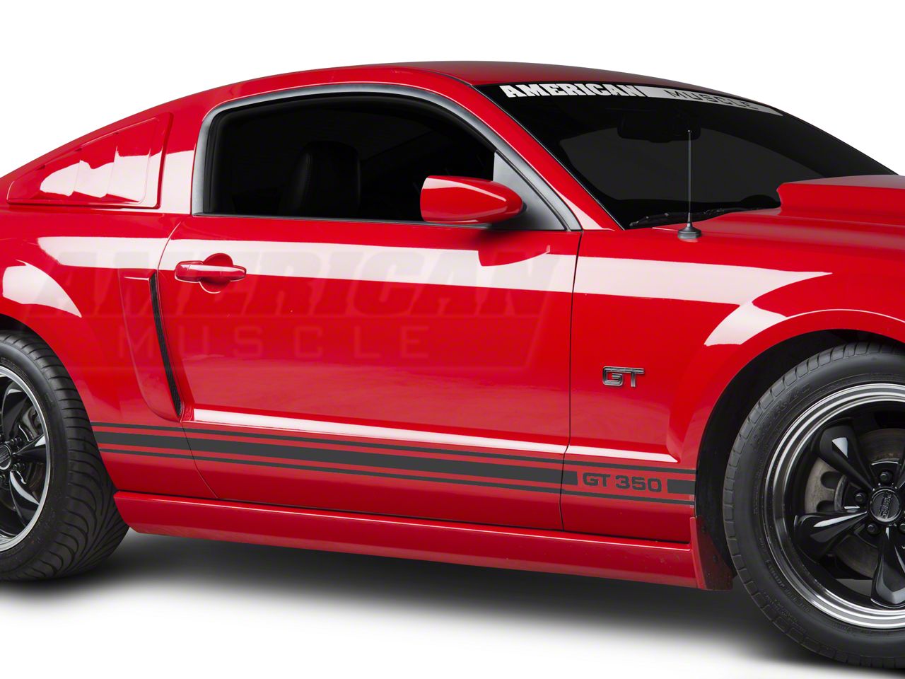 SEC10 Mustang Rocker Stripes with GT350 Logo; Matte Black