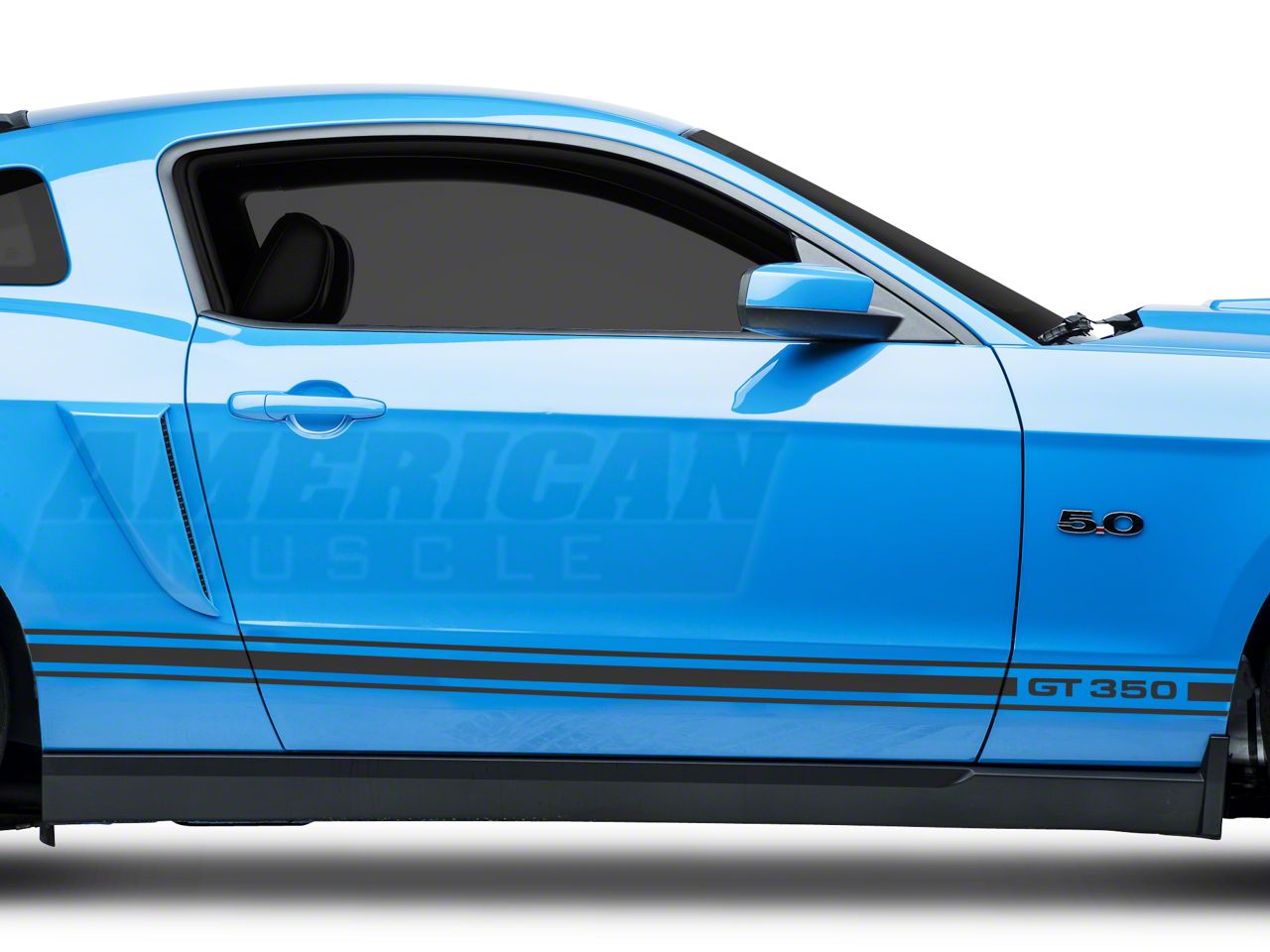 SEC10 Mustang Rocker Stripes with GT350 Logo; Matte Black