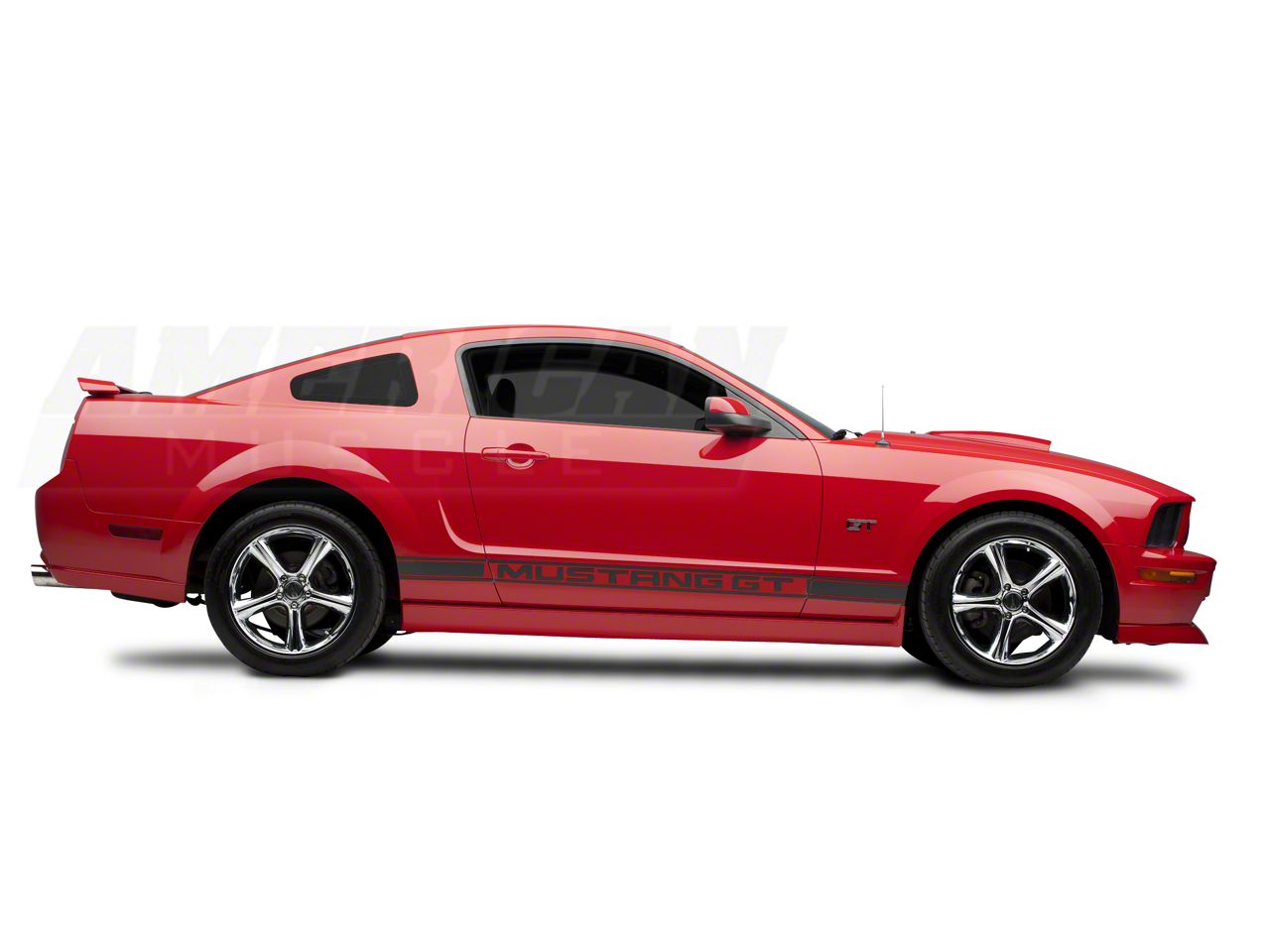 Mustang Rocker Stripes with Mustang GT Lettering; Matte Black (05