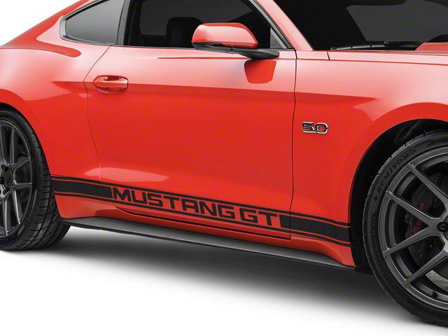 Rocker Stripes with Mustang GT Lettering; Matte Black (15-23 Mustang)
