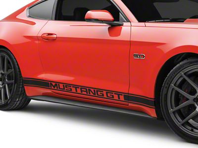 Rocker Stripes with Mustang GT Lettering; Matte Black (15-23 Mustang)