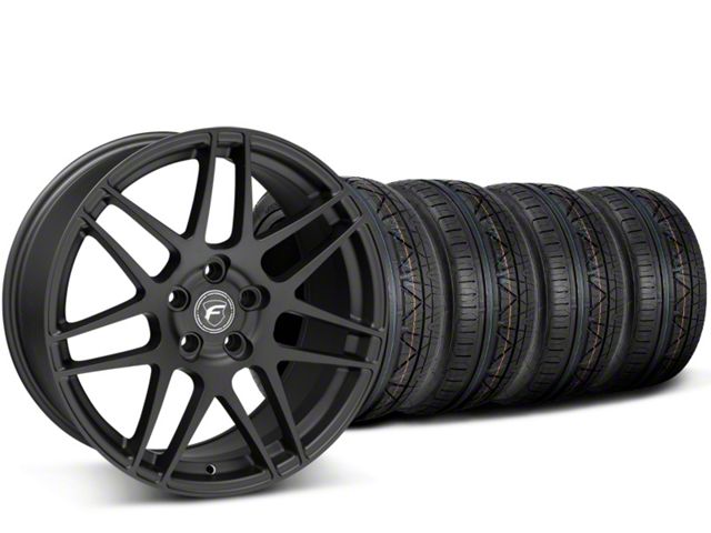 Staggered Forgestar F14 Black Wheel and NITTO INVO Tire Kit; 19x9/10 (15-23 Mustang GT, EcoBoost, V6)