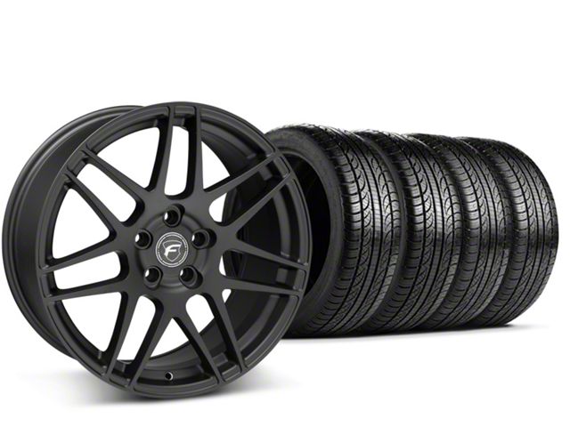 Staggered Forgestar F14 Matte Black Wheel and Pirelli Tire Kit; 19x9/10 (15-23 Mustang GT, EcoBoost, V6)