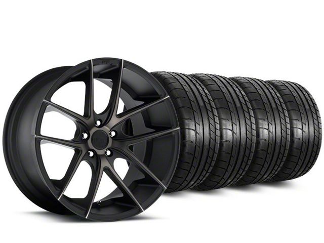 Staggered Niche Targa Black Wheel and Mickey Thompson Tire Kit; 20-Inch (15-23 Mustang GT, EcoBoost, V6)