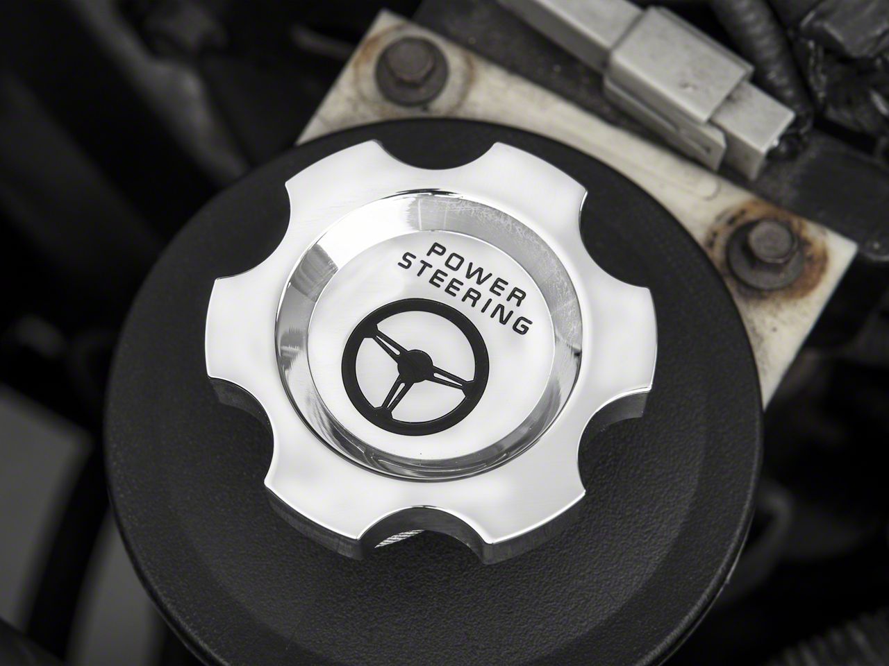 SpeedForm Mustang Modern Billet Power Steering Cap; Chrome