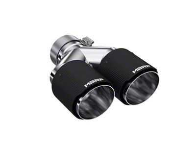 MBRP Angled Cut Dual Round Exhaust Tip; 4-Inch; Carbon Fiber; Driver Side (Fits 3-Inch Tailpipe)