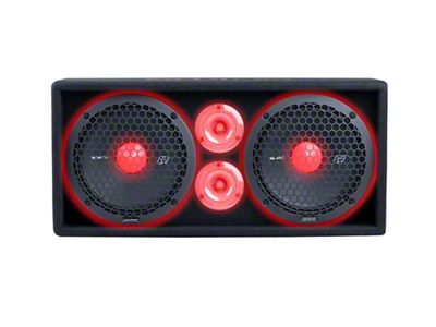 Memphis Audio SRX Pro Full Range Vented Enclosure with Dual 10-Inch Subwoofers and Tweeters; Carpeted (Universal; Some Adaptation May Be Required)