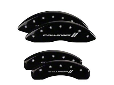 MGP Brake Caliper Covers with Challenger Stripes Logo; Black; Front and Rear (08-14 Challenger SRT8; 2015 Challenger SRT 392; 15-23 Challenger Scat Pack w/ 4-Piston Front Calipers)