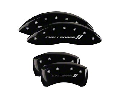MGP Brake Caliper Covers with Challenger Stripes Logo; Black; Front and Rear (09-10 Challenger R/T)