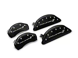 MGP Black Caliper Covers with Challenger Stripes Logo; Front and Rear (11-23 Challenger R/T; 2014 Challenger Rallye Redline; 17-23 Challenger GT, T/A; 12-23 Challenger SXT w/ Dual Piston Front Calipers)