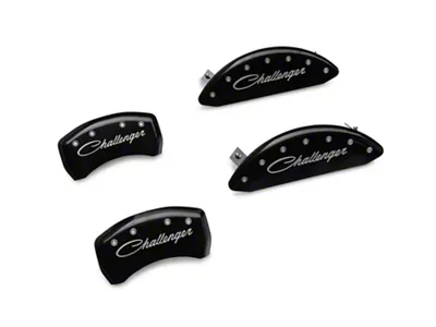 MGP Brake Caliper Covers with Cursive Challenger Logo; Black; Front and Rear (11-23 Challenger R/T; 2014 Challenger Rallye Redline; 17-23 Challenger GT, T/A; 12-23 Challenger SXT w/ Dual Piston Front Calipers)