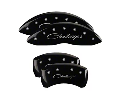 MGP Brake Caliper Covers with Cursive Challenger Logo; Black; Front and Rear (2011 SE; 11-14 Challenger R/T w/ Single Piston Front Calipers; 12-23 Challenger SXT w/ Single Piston Front Calipers)
