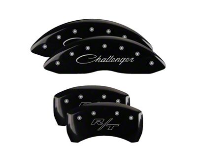 MGP Brake Caliper Covers with Cursive Challenger and R/T Logos; Black; Front and Rear (2011 SE; 11-14 Challenger R/T w/ Single Piston Front Calipers; 12-23 Challenger SXT w/ Single Piston Front Calipers)