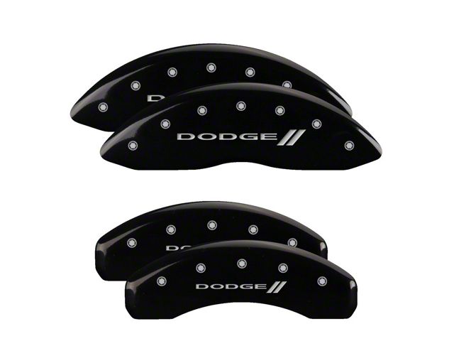 MGP Brake Caliper Covers with Dodge Stripes Logo; Black; Front and Rear (08-14 Challenger SRT8; 2015 Challenger SRT 392; 15-23 Challenger Scat Pack w/ 4-Piston Front Calipers)