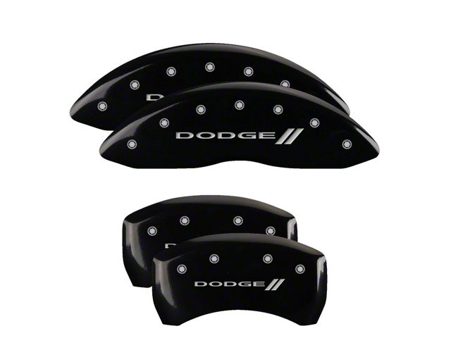 MGP Brake Caliper Covers with Dodge Stripes Logo; Black; Front and Rear (09-10 Challenger R/T)