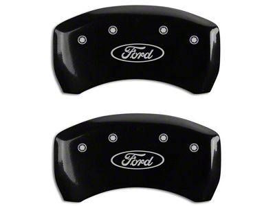 MGP Brake Caliper Covers with Ford Oval Logo; Black; Front and Rear (10-14 Mustang GT w/o Performance Pack, V6)