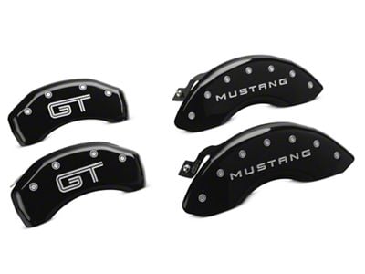 MGP Brake Caliper Covers with GT Logo; Black; Front and Rear (10-14 Mustang GT w/o Performance Pack)