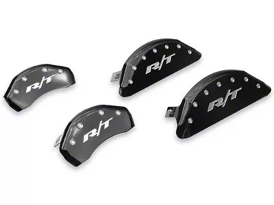 MGP Brake Caliper Covers with R/T Logo; Black; Front and Rear (11-23 Challenger R/T; 2014 Challenger Rallye Redline; 17-23 Challenger GT, T/A; 12-23 Challenger SXT w/ Dual Piston Front Calipers)