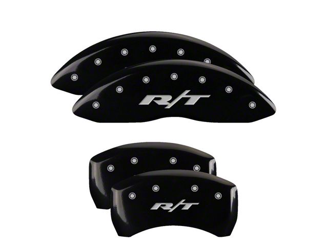 MGP Brake Caliper Covers with R/T Logo; Black; Front and Rear (2011 SE; 11-14 Challenger R/T w/ Single Piston Front Calipers; 12-23 Challenger SXT w/ Single Piston Front Calipers)