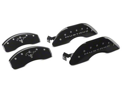 MGP Brake Caliper Covers with Tri-Bar Pony Logo; Black; Front and Rear (15-23 Mustang EcoBoost w/ Performance Pack)