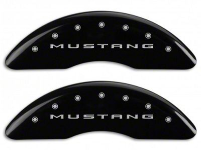 MGP Brake Caliper Covers with Tri-Bar Pony Logo; Black; Front and Rear (15-23 Mustang GT w/ Performance Pack)