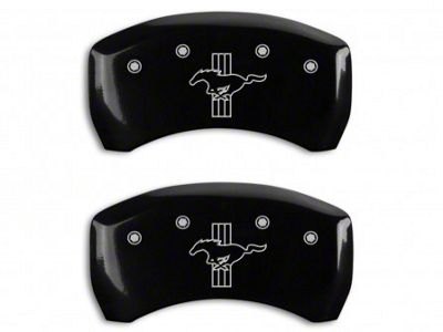 MGP Brake Caliper Covers with Tri-Bar Pony Logo; Black; Rear Only (12-13 Mustang BOSS 302)