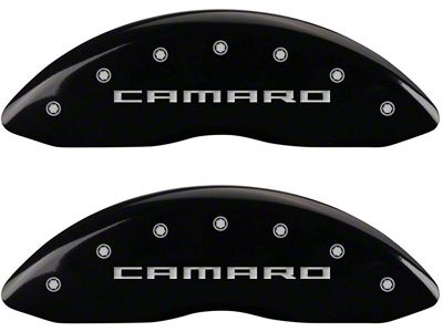 MGP Brake Caliper Covers with Camaro and RS Logo; Black; Front and Rear (10-15 Camaro LS, LT)