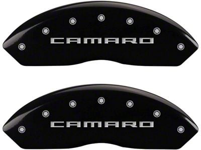 MGP Brake Caliper Covers with Camaro and RS Logo; Black; Front and Rear (16-24 Camaro LS & LT w/ Single Piston Front Calipers)