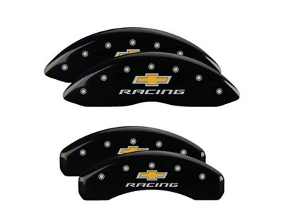 MGP Brake Caliper Covers with Chevy Racing Logo; Black; Front and Rear (10-15 Camaro LS, LT)