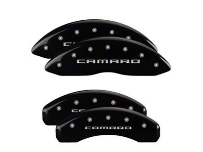 MGP Brake Caliper Covers with Gen 5/6 Camaro Logo; Black; Front and Rear (10-15 Camaro LS, LT)