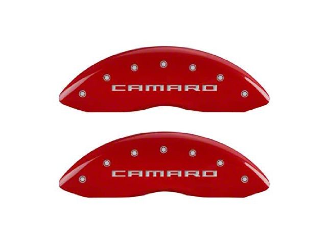 MGP Brake Caliper Covers with Camaro and RS Logo; Red; Front and Rear (10-15 Camaro LS, LT)