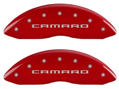 MGP Brake Caliper Covers with Camaro and RS Logo; Red; Front and Rear (10-15 Camaro LS, LT)