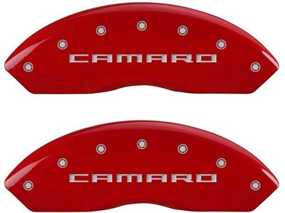 MGP Brake Caliper Covers with Camaro and RS Logo; Red; Front and Rear (16-24 Camaro LS & LT w/ Single Piston Front Calipers)