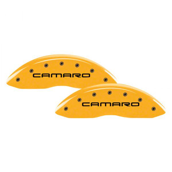 MGP Camaro Yellow Caliper Covers with Camaro Logo; Front and Rear 14027SCA4YL (9802 Camaro
