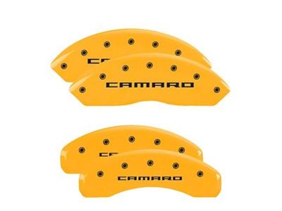 MGP Brake Caliper Covers with Camaro Logo; Yellow; Front and Rear (16-24 Camaro LS & LT w/ Single Piston Front Calipers)