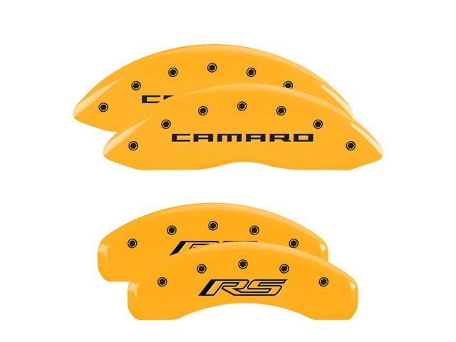 MGP Brake Caliper Covers with Camaro and RS Logo; Yellow; Front and Rear (10-15 Camaro LS, LT)