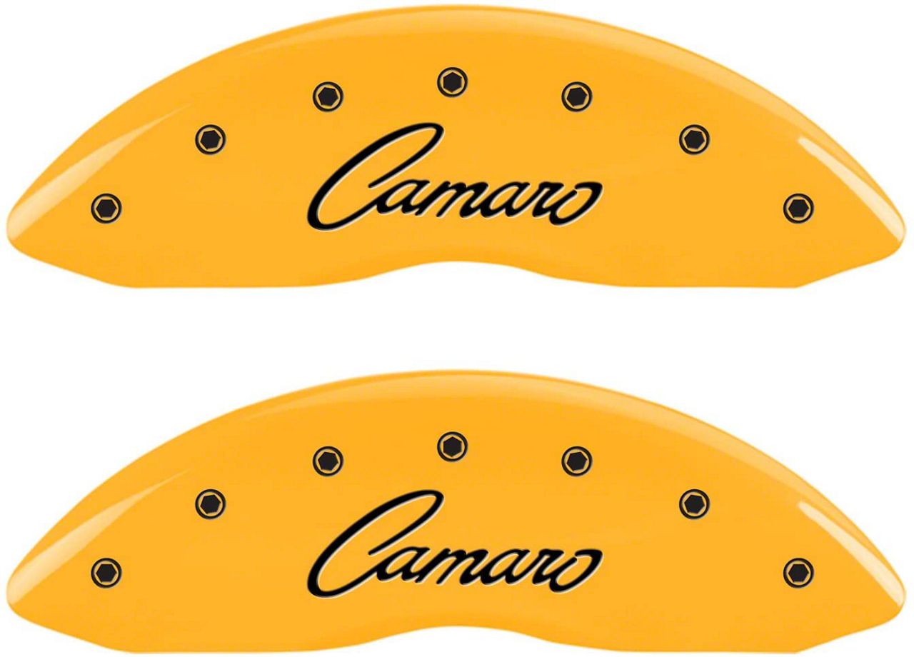 MGP Camaro Yellow Caliper Covers with Cursive Camaro Logo; Front and Rear 14033SCCSYL (1015
