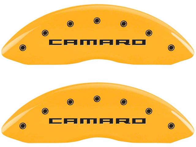 MGP Brake Caliper Covers with Gen 5/6 Camaro Logo; Yellow; Front and Rear (10-15 Camaro LS, LT)