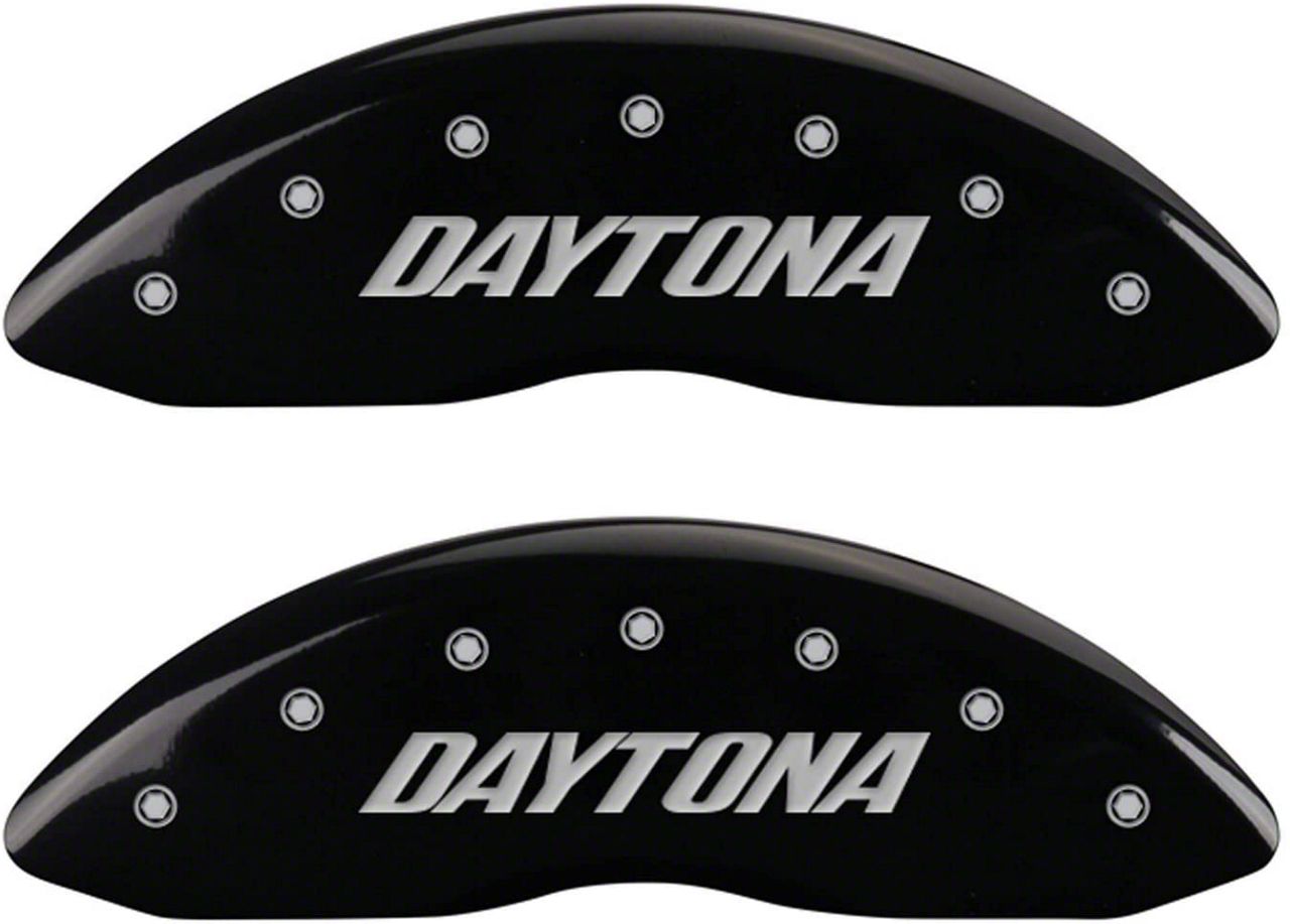 MGP Challenger Black Caliper Covers with Daytona Logo; Front and Rear