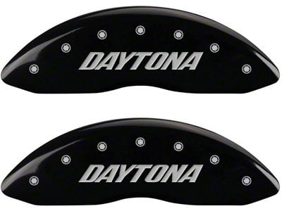 MGP Brake Caliper Covers with Daytona Logo; Black; Front and Rear (11-23 Challenger R/T; 2014 Challenger Rallye Redline; 17-23 Challenger GT, T/A; 12-23 Challenger SXT w/ Dual Piston Front Calipers)