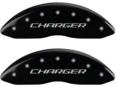 MGP Brake Caliper Covers with Charger and R/T Logo; Black; Front and Rear (09-10 Challenger R/T)