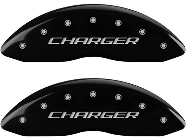 MGP Brake Caliper Covers with Charger Logo; Black; Front and Rear (09-10 Challenger R/T)