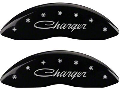 MGP Brake Caliper Covers with Cursive Charger Logo; Black; Front and Rear (09-10 Challenger SE)