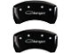 MGP Brake Caliper Covers with Cursive Charger Logo; Black; Front and Rear (2011 SE; 11-14 Challenger R/T w/ Single Piston Front Calipers; 12-23 Challenger SXT w/ Single Piston Front Calipers)