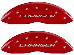 MGP Brake Caliper Covers with Charger and R/T Logo; Red; Front and Rear (09-10 Challenger R/T)